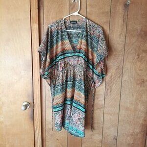 Fashion Fuse Boho Print Dress Size XL Tie Waist Multicolor Flowy Midi Dress